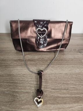 Brighton Brown Leather Heart Croc Evening Shoulder Bag Purse
